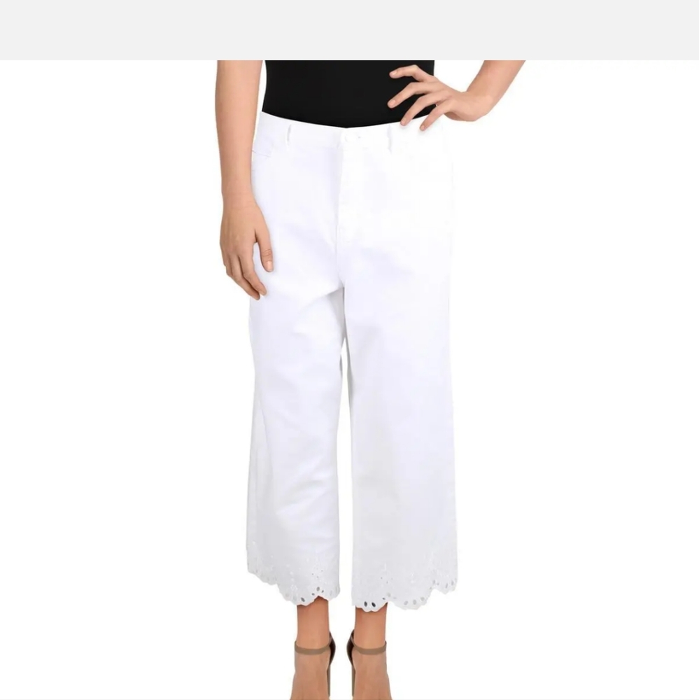 Kate Spade white Denim Embroidered Crop wide leg jean Size 31